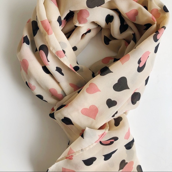 NWOT Flowy Black Orange Tan Heart Scarf - Picture 7 of 10